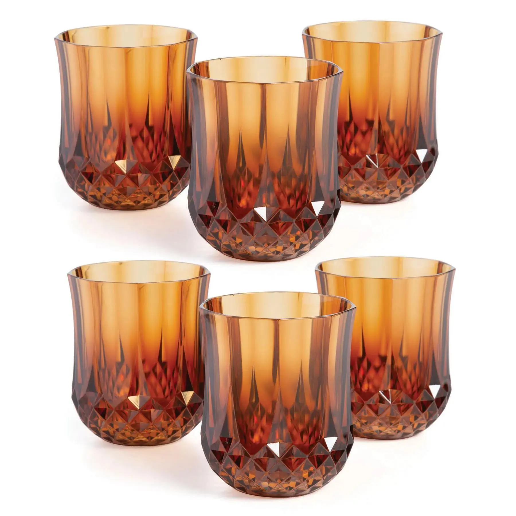 Stylish Disposable Amber Stemless Patterned Plastic Wine Glasses - 8 oz, 48 Ct Bulk Glassware Set, Kitchenware Tableware Glass Drinking Cup