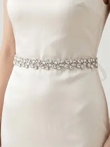 Bridal High-End Sparkling Rhinestone Waist Belt, Heavy-Duty Rhinestone Organza Ribbon Sash, Wedding Bridesmaid Evening Gown Accent