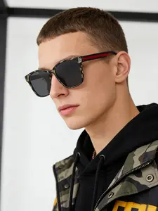 Unisex Vintage Trendy Hawksbill Pattern Square Frame Sunglasses, Retro Casual Colorblock Sunglasses for Everyday Use, Fashion Accessories for Outdoor Activities