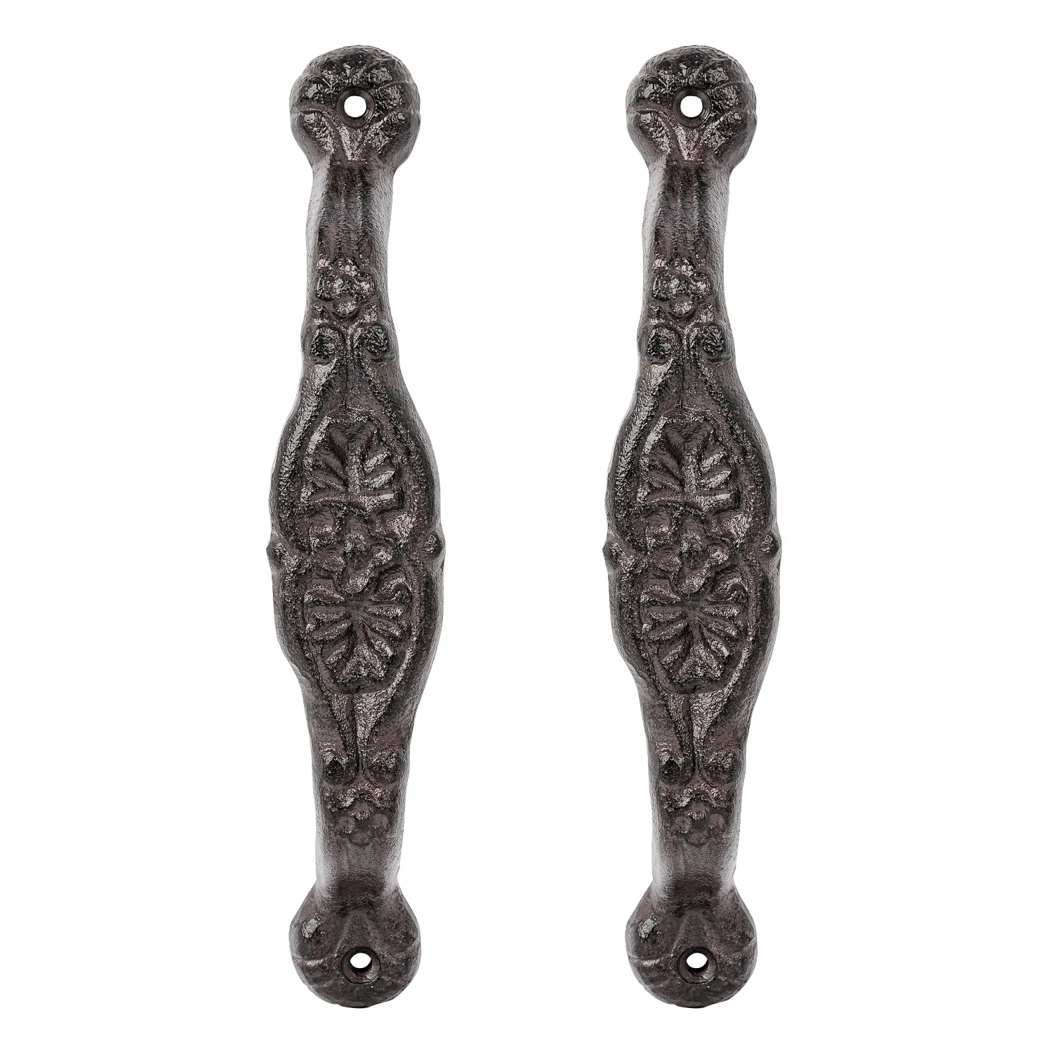 Sungmor 2-Piece Cast Iron Strong Door Handle Sets - 9in Rustic Heavy-Duty Metal Pulls, Decorative Antique Black Farmhouse Hardware for Barn Doors, Cabinets