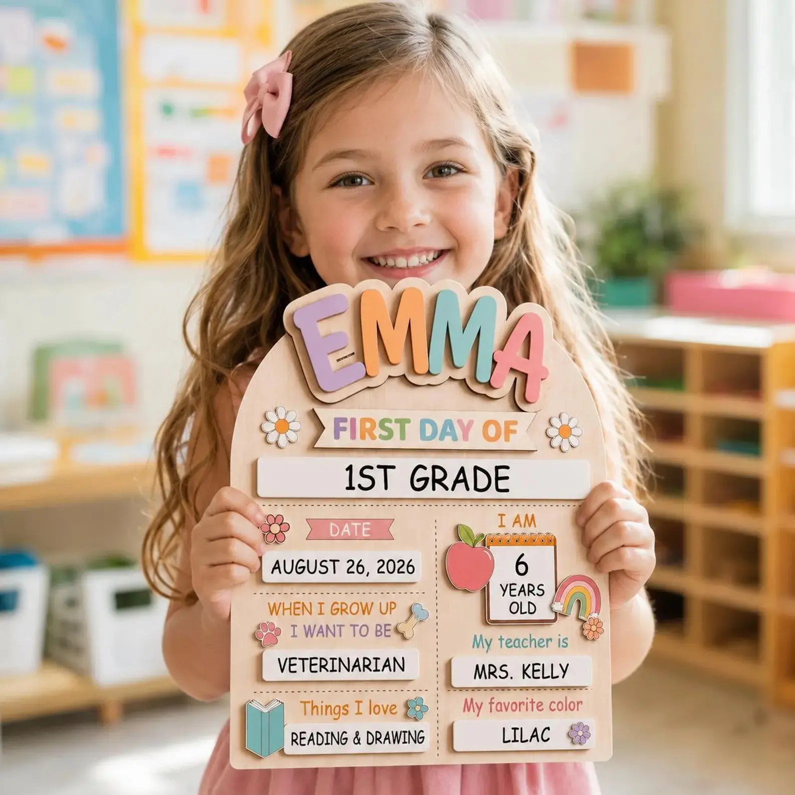 Personalized First Day of School Board – Reusable Dry Erase Wooden Acrylic Sign, Custom Name & Grade Photo Prop, Back to School Keepsake, Teacher Date Milestone Board