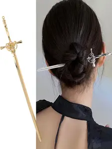 2 Pcs Elegant Metal Sword Shape Hair Clips, Hair Clip Hairpins, Vintage Style Hair Accessories, Hair Accessory Set, for Updos and Buns, Women's Decorative Hairpin Set