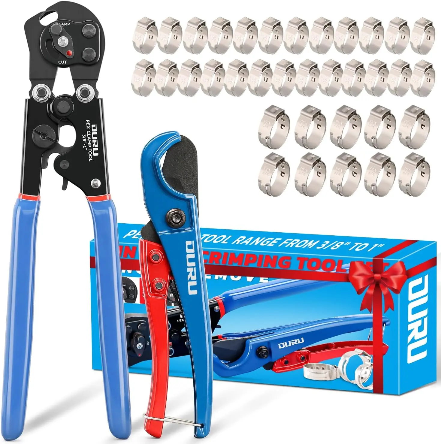 OURU PEX Crimping Tool Kit, Cinch & Remove, 3/8" to 1",PEX Cutter & Clamps