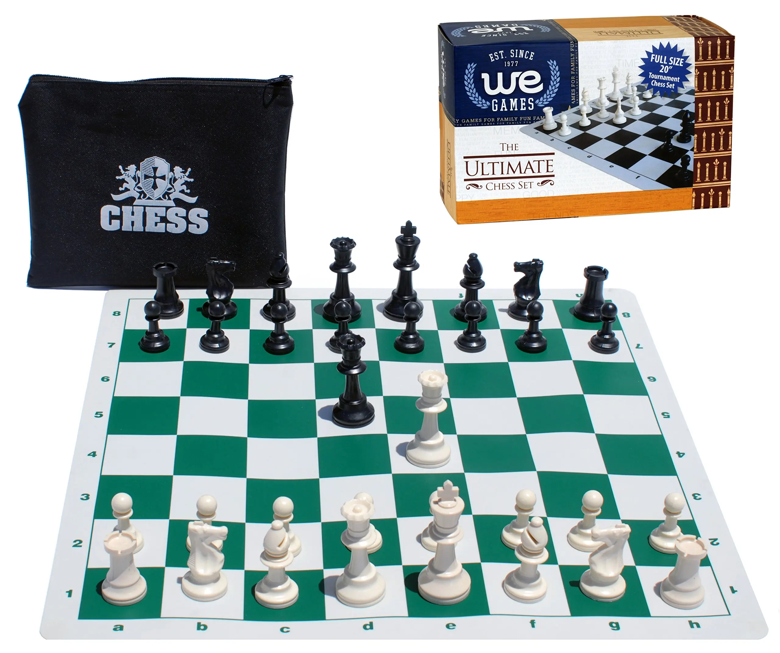 WE Games Travel Tournament Chess Set, 20 in. Silicone Board, 3.75 in. King