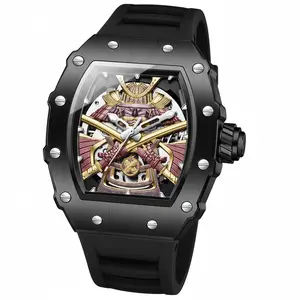 Obsidian Vault Skeleton Automatic Futuristic Mechanical Watch, Unisex Fashion Watch Accessory, Futuristic Mechanical Watches