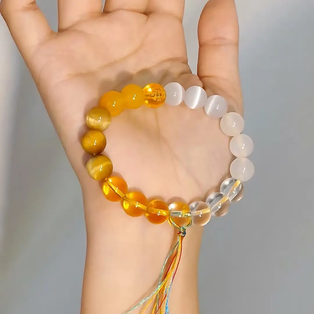 Vita Vortex Cyclical Energy Guardianship Bracelet for Balanced Energy Management with Yellow White & Brown Crystals for Wealth Clarity & Stability