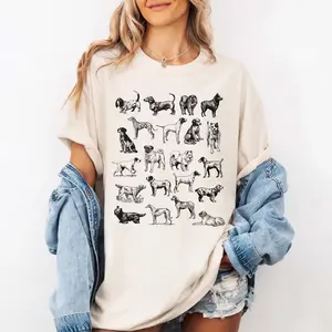 Comfort Colors Dog Breeds Shirt, Vintage Dog Lover T-Shirt, Hand Drawn Pet Owner Tee, Gift for Dog Moms