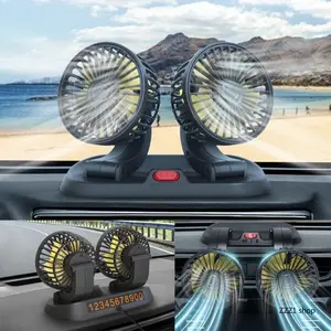 Dual Head Car Fan 360 Degree Rotating Portable Dashboard Electric Cooling Fan 12V 24V Strong Wind Quiet Parking Number Plate Car Gadget Gift,summerwins