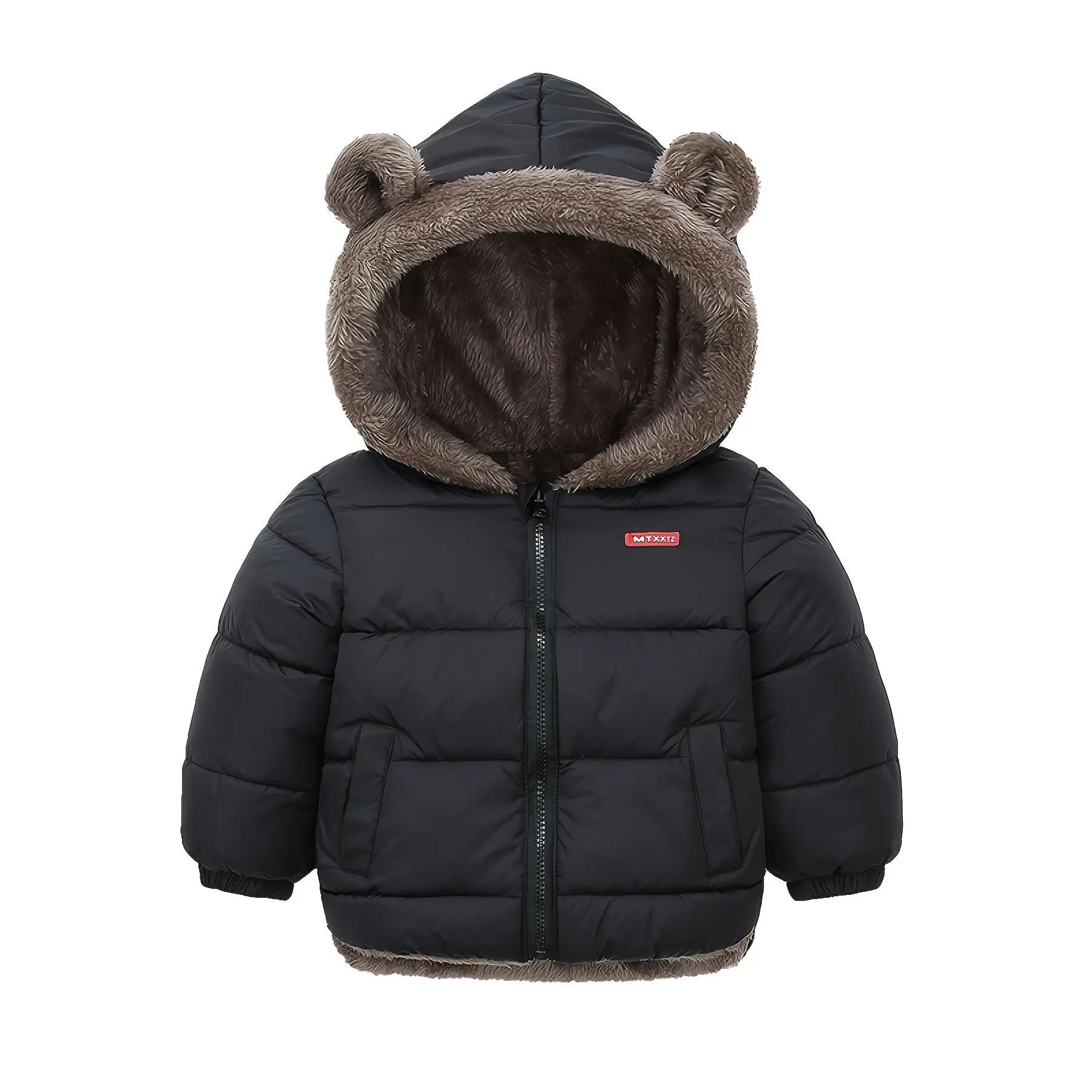 Casual Polyester Fleece Jacket for Boys and Girls, Hooded Cardigan with Cute Ears, Available in Child Sizes