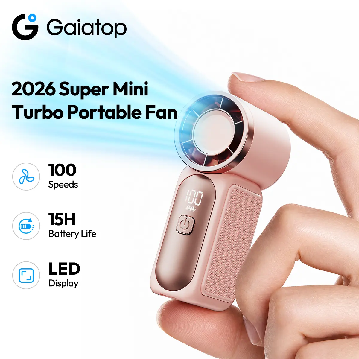 [15H Long Battery Life | 1-100 Speed Turbo] GAIATOP HF-18 Super Mini Handheld Fan, Portable Pocket Fan with Digital Display for Eyelash & Makeup Drying, Hot Flashes, USB Rechargeable Travel Accessory, Gift summerwins