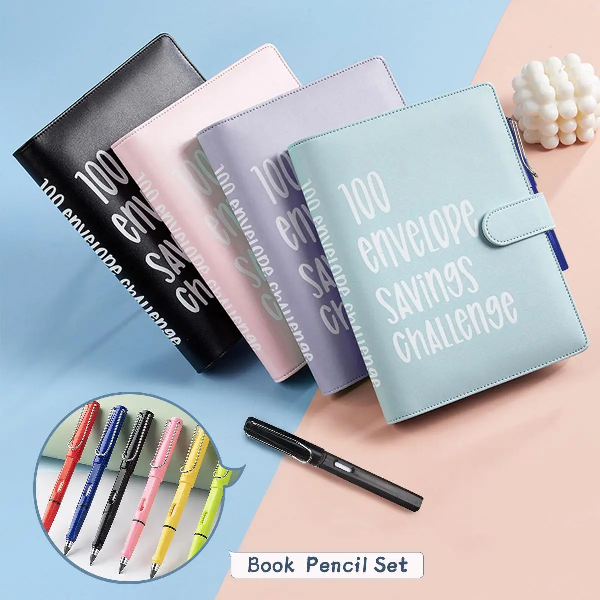 【Save Book + Infinity Pencil】100 envelope savings books + Infinity Pencil for a fun and easy save of $5,050.cute office supplies for work Organizer