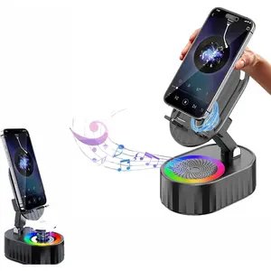 Wireless Induction Audio Bluetooth Speaker 5in1,Power Bank/Atmosphere Light,Induction Bracket Speaker,Bluetooth Audio Power Phone Holder 360° Foldable Induction Speaker,Gift for Men Women (Black)