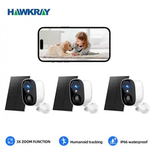 Hawkray Solar Security Cameras Outdoor, 2K Battery Powered WiFi Bluetooth Surveillance Wireless Outdoor Cameras for Home Security System, Night Vision, Motion Detection, 2-Way-Talk, IP65 Weatherproof Hd Video App Control High Definition Monitoring
