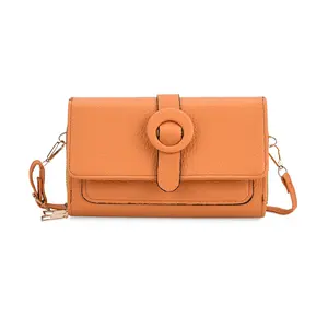 Shop LC Orange Solid Faux Leather Crossbody Wallet with Shoulder Strap