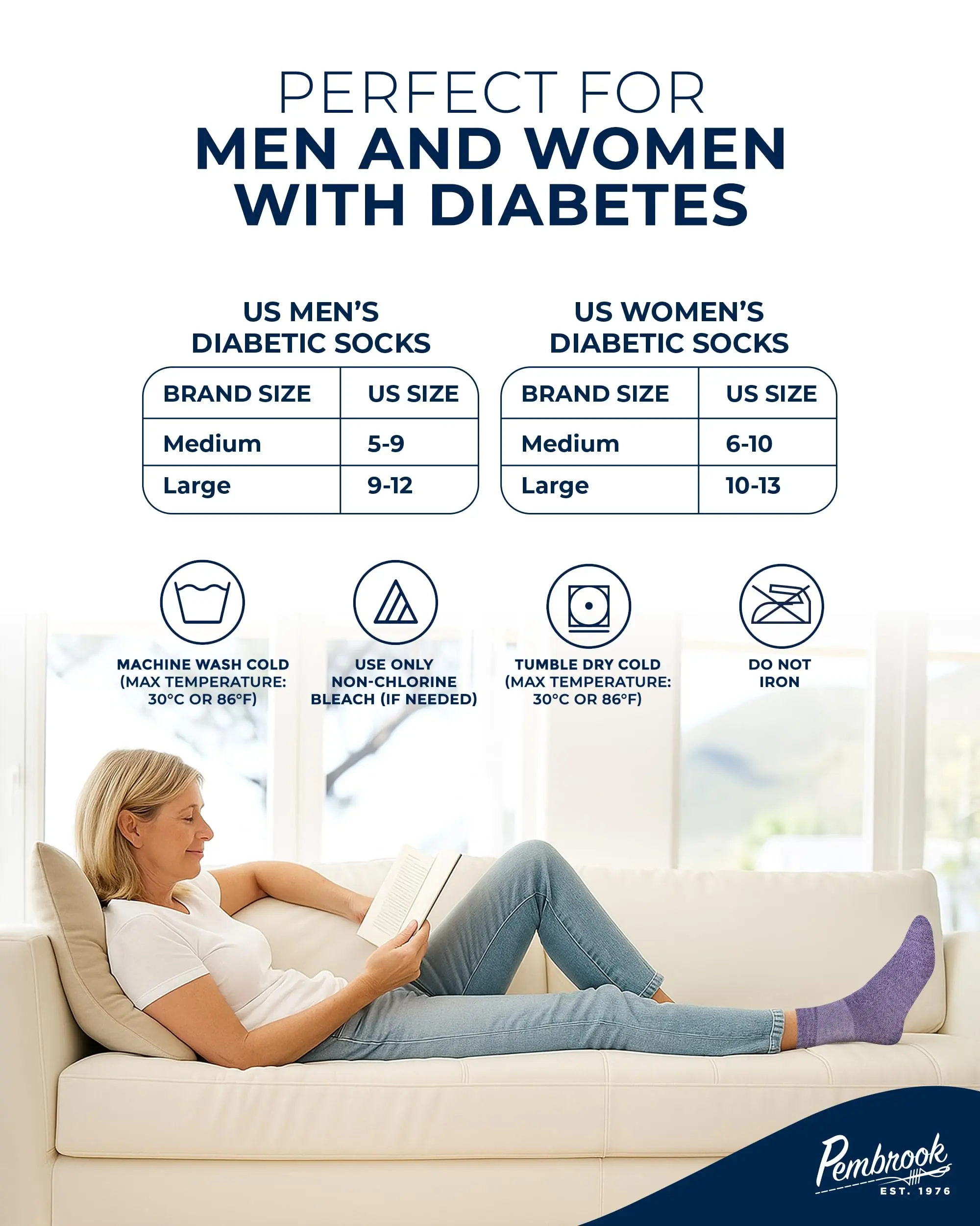 Pembrook Bamboo Viscose Socks for Diabetics, Men & Women - 6 Pairs Ankle Socks for Neuropathy, Swollen Feet, Edema, Wide Calf Pembrook Bamboo Viscose Socks for Diabetics, Men & Women - 6 Pairs Ankle Socks for Neuropathy, Swollen Feet, Edema, Wide Calf