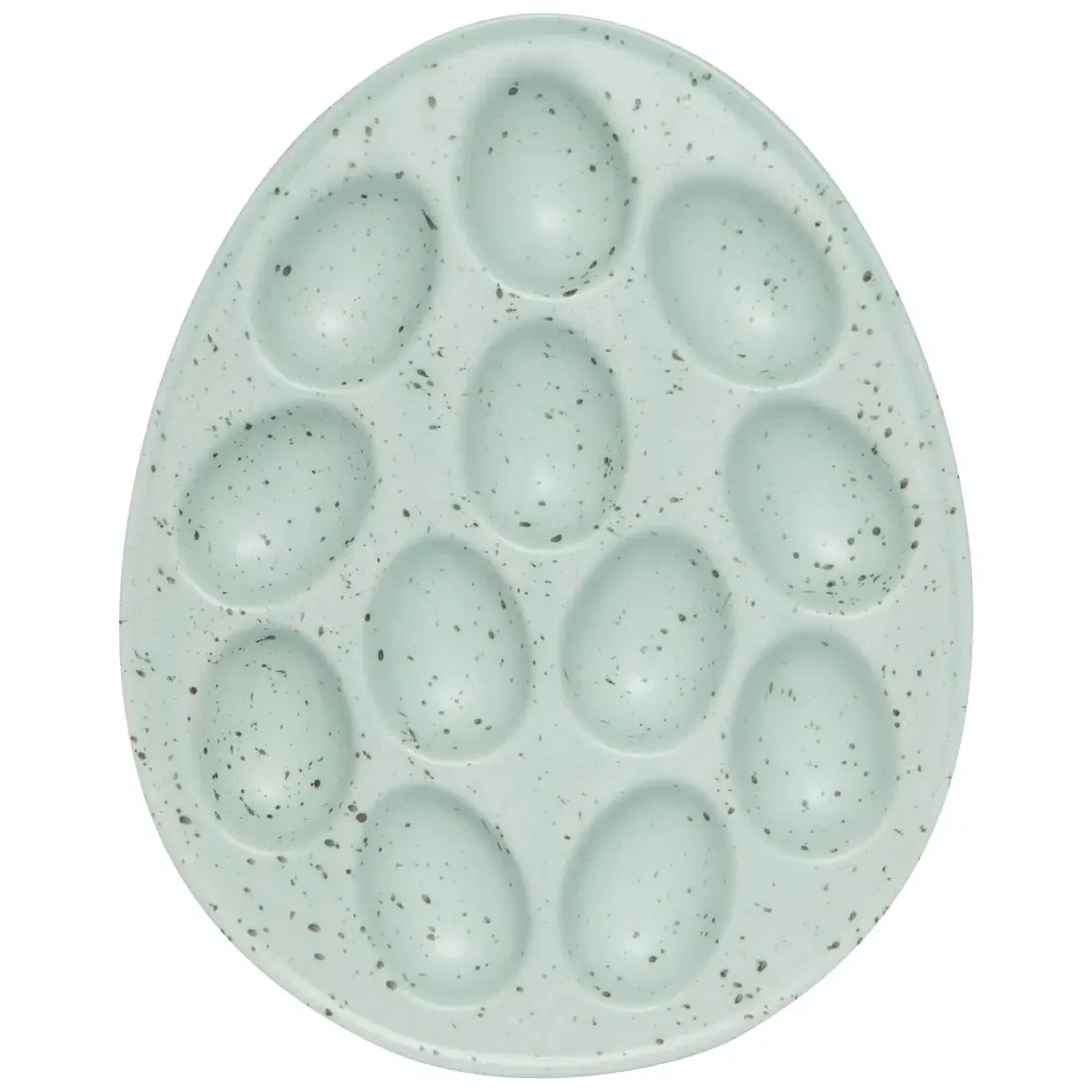 Robin's Egg Stoneware Deviled Egg Tray - Oval Festive Look Container, 24-Half Organizer, Kitchen Utensil for Easter Serving & Storage