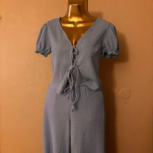 Elegant baby blue color Puff Sleeve Maxi Dress with Lace-Up Front and Short Sleeves for Women