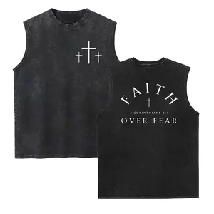 Faith Over Fear Washed Vest, 2 Corinthians 5:7 Jesus Bible Verse 2 Sides Washed Vest, Trendy Unisex Cross Chri