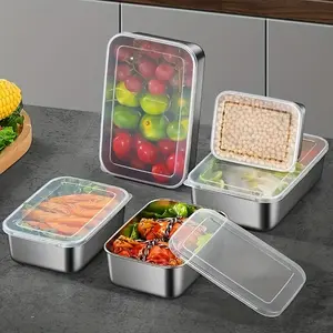 Stainless Steel Food Storage Box, 1 Count Multi Grid Food Fruit Vegetable Storage Container with Lid, Food Storage Box for Home Kitchen Restaurant, Utensils