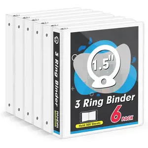3 Ring Binder 1.5 Inch,  6 Pack 1.5-Inch Binder Fits Letter Size 8.5'' x 11'' Paper, Versatile Binders for Office  School, 2 Pockets, White