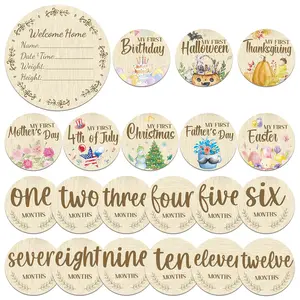 11 count Wooden  Monthly Milestone Cards Sign, Double Sided  Photography Prop  Journey  Growth Monthly Milestone  Discs  Shower Gifts