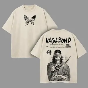 Miyamoto Musashi Shirts - Vagabond Anime Double Printed Oversized Lightweight Acid Graphic Tee Men Top Cotton Streetwear T-Shirt Gift For Anime Fans