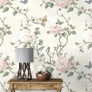 Spring Fresh Self-Adhesive Wallpaper Roll, Cherry Blossom Branches & Butterfly Pattern, Moisture-Proof, Home Decor, Kitchen Bedroom Living Room, DIY Wallpapers