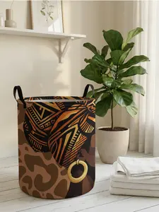 1 piece of leopard print and African style character pattern 2D printed open storage box, double handle reinforcement + foldable storage | dirty laundry storage/toy organization/home decoration all-in-one