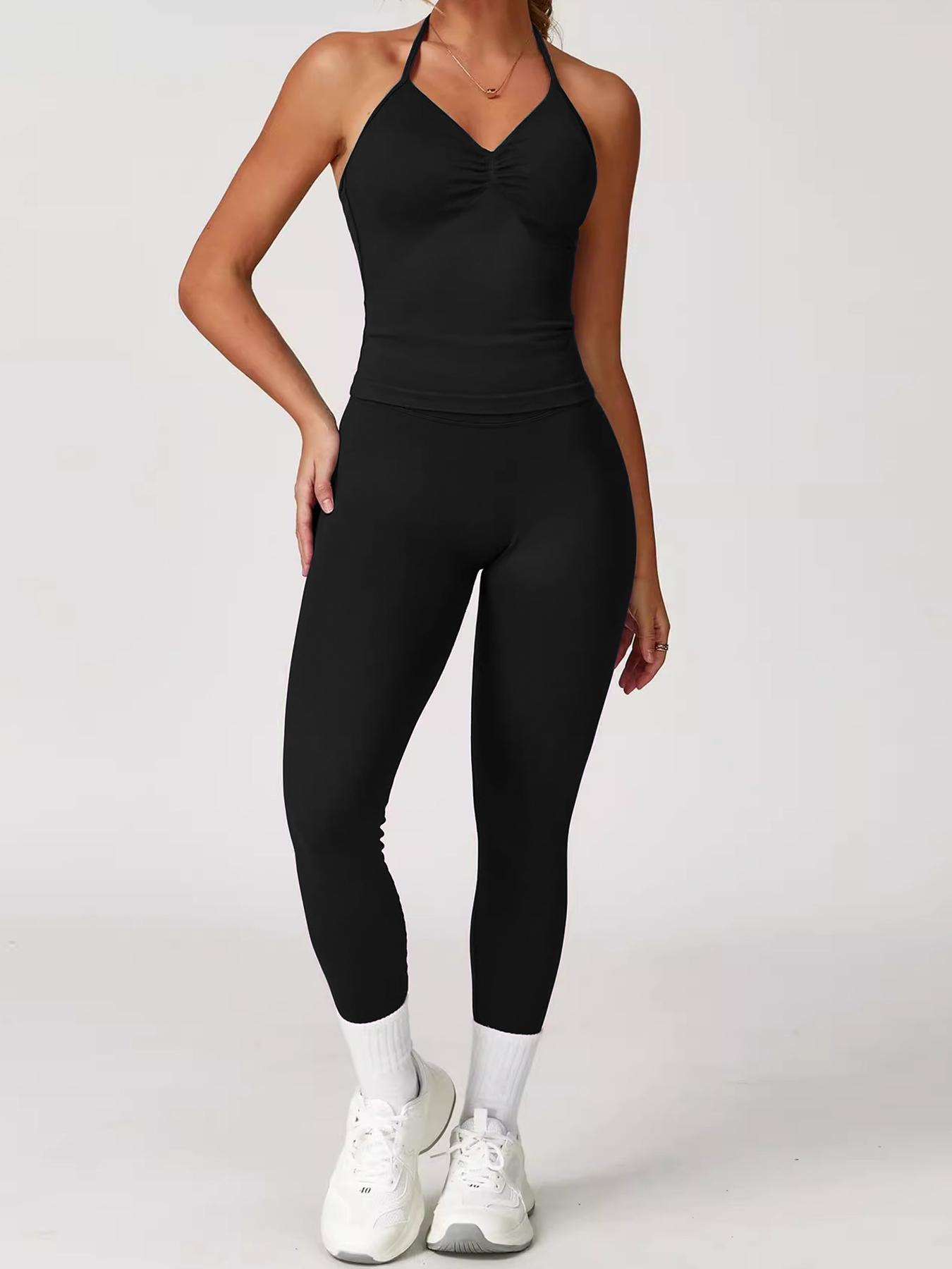 Women'S Halter Top + Sports Bra + High Waist Tight Pants 3 Piece Set, Detachable Pads, Butt Lifting, Abdominal Support, Yoga Fitness Daily Wear