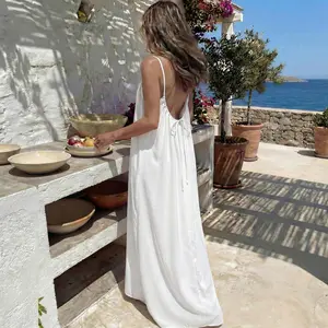 TFNOSIZE Backless spaghetti strap dress, women's backless dress, home dress, sleeveless long spaghetti strap casual dress, backless style for indoor summer wear
