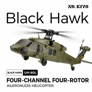 Wltoys K170 Remote Control Helicopter Uh-60L, 4-Channels Brushless, Gyro and LED Lights, Durable Toy Plane, Ideal Gift for Boys
