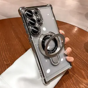 Magnetic Case for Samsung Galaxy S25 Ultra S24 Plus S23 S22 A16 A53 A54 5G Compatible with MagSafe Rings Stand Phone Cover, Solid Color Built-in 4 Airbags Shockproof Slim Kickstand Built in Camera Lens Phone Case