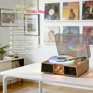 Myvision All-In-1 Belt-Driven Record Player - 3-Speed Portable Turntable with CD Player, FM Radio, High-Power Stereo RGB Speakers, Bluetooth, RCA Line Out, AUX In, Headphone Jacks, Supports 33-1/3,45,78 RPM & 7,10,12-Inch Records, Retro Style Gift