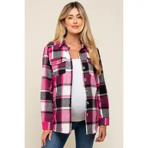 Pink Plaid Maternity Shirt Jacket