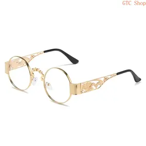 1 Pair Vintage Steampunk Non-Prescription Glasses, Viral Gothic Industrial Fashion Eyewear, Premium Gold Metal Frame Ornate Carved Temples, Elegant Retro Stylish Durable Frame Structure, Unisex Alternative Aesthetic Sun Shades, Office Casual Formal Themed