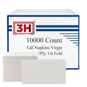 3H Corporation Tall-Fold White Paper Napkins 10000 Count 20 Pack 500/Pack 1-Ply 1/6 Fold 6.3"x3.4" Folded 12.6"x6.7" Unfolded for Restaurant Catering Buffet & Café Refill