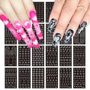 24 Sheets Airbrush Stencils Nail Stickers for Nail Art, French Nail Decals Printing Template Stencil Tool Moon Stars Heart Butterfly French Design Hollow (154 Designs)