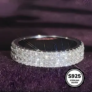 925 Sterling Silver Band Ring Paved Full Of Shining Zirconia High Quality Engagement/ Wedding Ring Perfect Gift for That Special Person with Gift Box