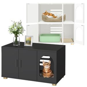 Amunrbrek Cat Litter Box Enclosure Furniture Modern Stackable Litter Box Cabinet with Cat Scratch Mat Side Table Classic White Engineered Wood 31.5L x 18.5W x 18.1H Litterbox