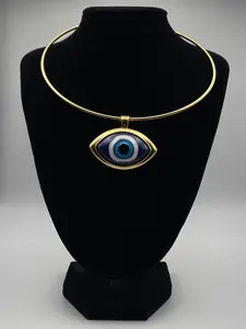 Gold Evil Eye Choker –  Blue Eye Pendant, Adjustable Statement Necklace