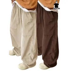 ��Plus Size�� Men's Solid Corduroy Pants, Casual Comfy Elastic Waist Trousers for Spring & Fall, Fashion Men's Bottoms for Daily Wear