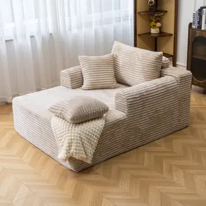 Boneless Chaise Lounge sofa bed, Comfy couch, Made of soft corduroy fabric deep cushion design With cloud handrails Suitable for living rooms, bedrooms, game rooms, and study rooms Compression Vacuum-Sealed affordable furniture pet friendly modern piece