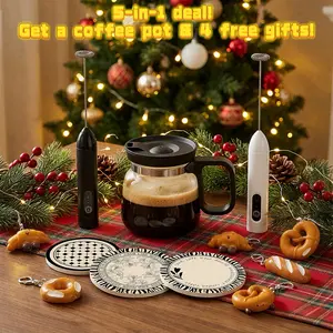 16 Oz Coffee Pot Shaped Glass Mug 4" Tall - Compact Carafe Design with Sip Lid | Value Bundle with Freebies: Electric Milk Frother, Decor Pendants, DIY Stickers & Heat Insulation Coasters | Cute Reusable Drinkware for Coffee Lovers