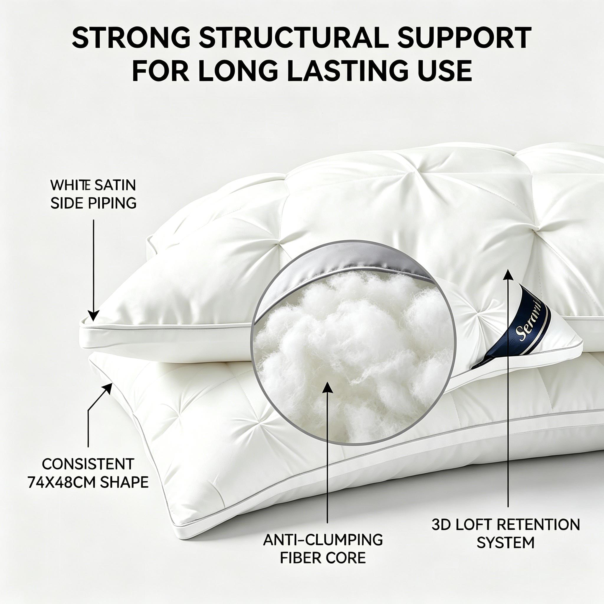 Hotel Collection Deep Sleep Pillows for Sleeping - 2-Piece/4-Piece Set, Anti-Clumping Breathable Fill Stays Airy, Loft Retention Resists Flattening, Hypoallergenic, Neck Care Support, Satin Piping, Cloud-Like Comfort, Suitable for Side/Back Sleepers