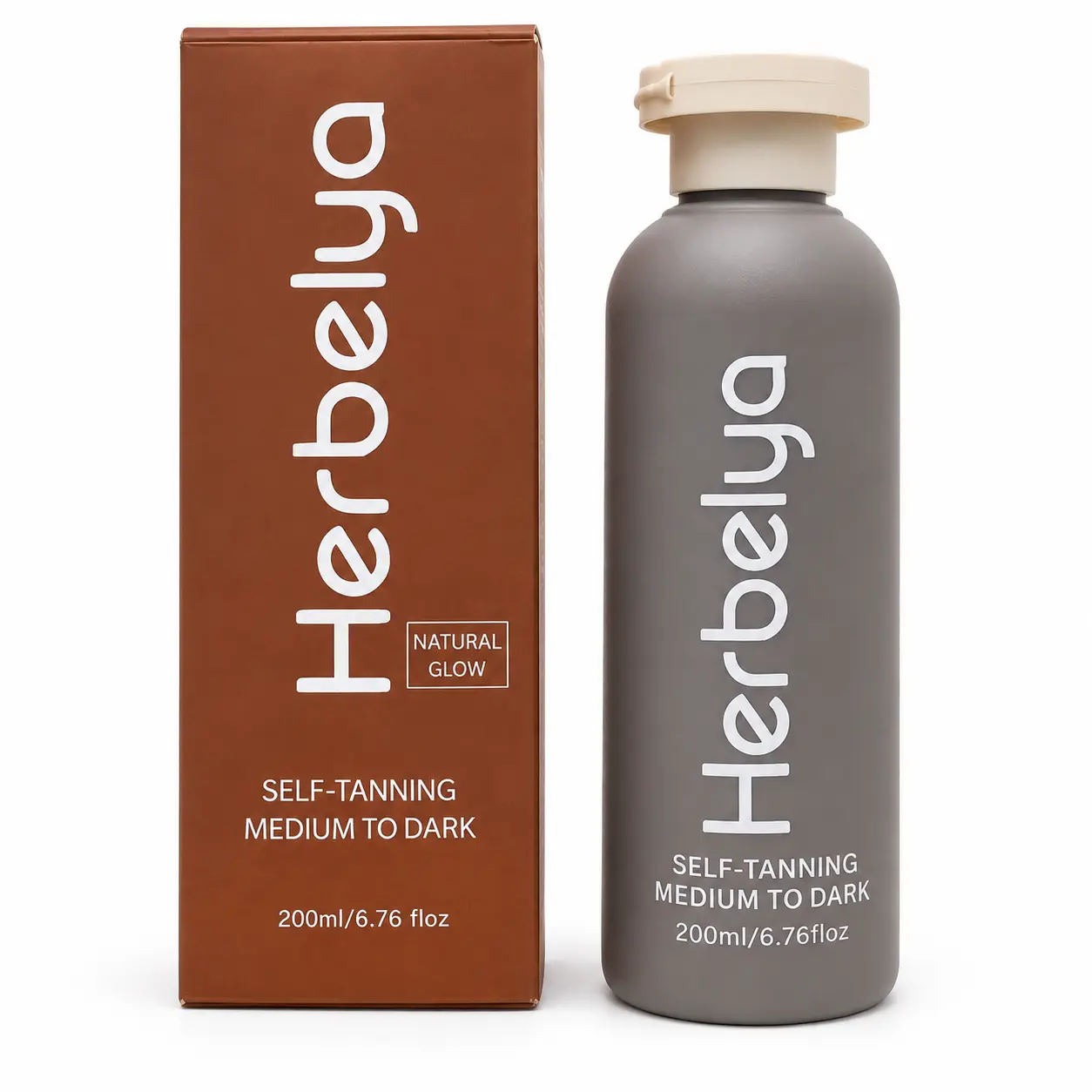 Herbelya Self Tanning Lotion - Medium to Dark Natural Sunless Glow, Hydrating Carrot Extract Body Tanner, 6.76oz