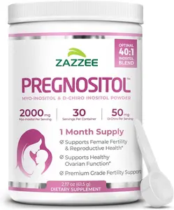Zazzee PREGNOSITOL Powder - Premium Myo-Inositol and D-Chiro-Inositol 40:1 Ratio Formula for Women - Nutritional PREGNOSITOL Supplement for Hormone Wellness and Ovarian Health - Vegan Non-GMO Unflavored Powder with Free Scoop - 30 Servings Routine Pack