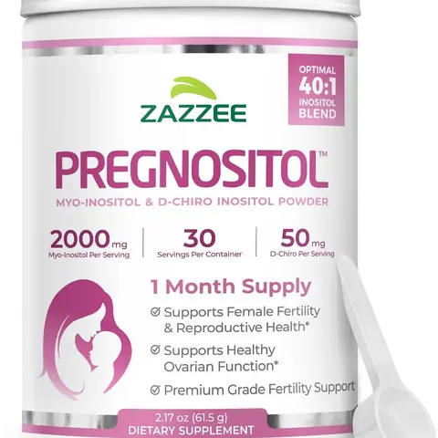Zazzee PREGNOSITOL Powder - Premium Myo-Inositol and D-Chiro-Inositol 40:1 Ratio Formula for Women - Nutritional PREGNOSITOL Supplement for Hormone Wellness and Ovarian Health - Vegan Non-GMO Unflavored Powder with Free Scoop - 30 Servings Routine Pack