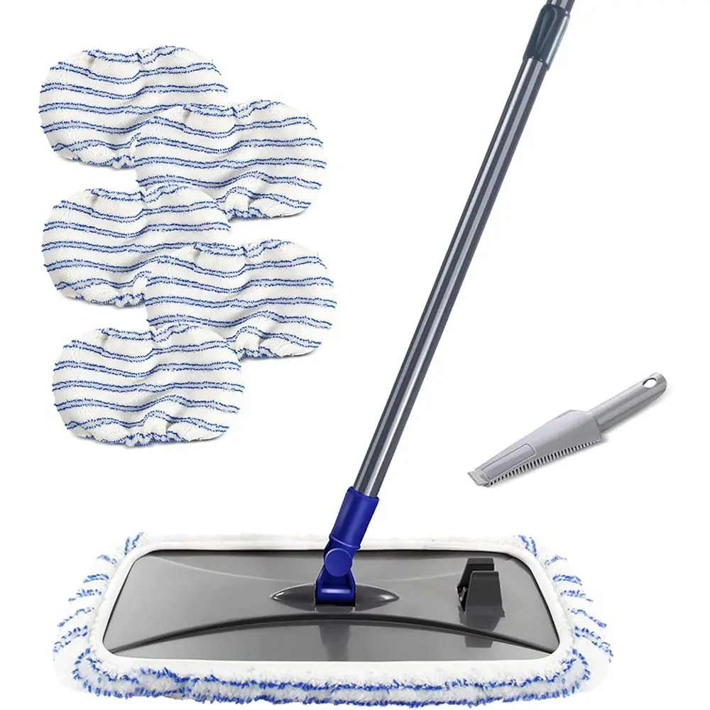 Microfiber Flat Mop with 5 Reusable Washable Pads (Reusable Mop Pad Included), Cleaning Comb, Telescopic Handle, Large Surface for Hardwood, Laminate, Tile Floors, Wall Cleaning