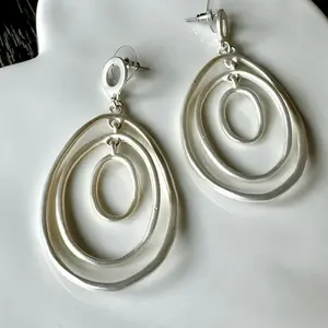 Silver Plated Nickel-Free Mobile Earrings with Elegant Oval Design for Everyday Wear