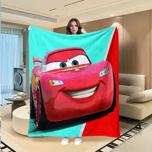Blue Lightning Mcqueen Flannel Blanket, Cars Movie Cartoon Car Sofa Bed Throw, Creative Digital Print Gift for Mother's Day Easter